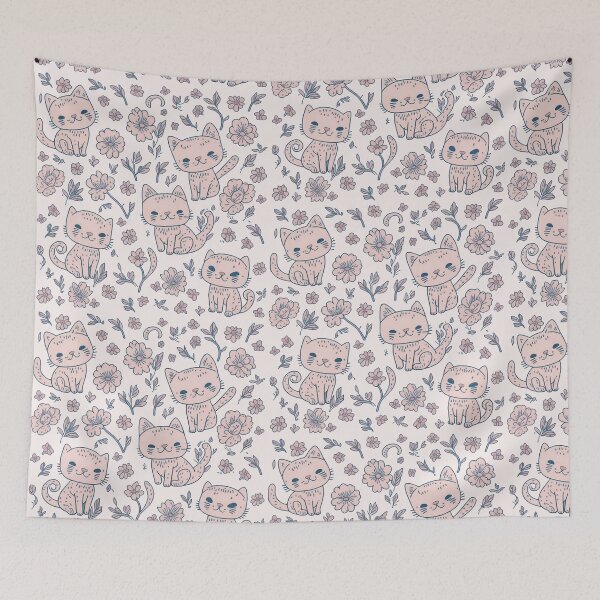Item preview, Adorable Cat and Flower Pattern designed and sold by pigipeach.