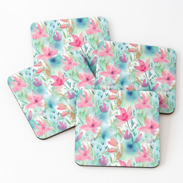 Item preview, Summer Fuscia Colored Loose Abstract Watercolor Blooms and Foliage designed and sold by ClairesPatterns.