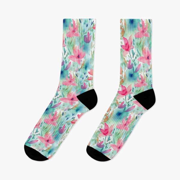 Item preview, Summer Fuscia Colored Loose Abstract Watercolor Blooms and Foliage designed and sold by ClairesPatterns.