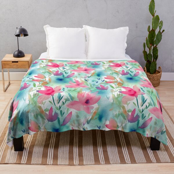 Item preview, Summer Fuscia Colored Loose Abstract Watercolor Blooms and Foliage designed and sold by ClairesPatterns.