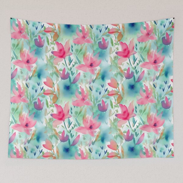 Item preview, Summer Fuscia Colored Loose Abstract Watercolor Blooms and Foliage designed and sold by ClairesPatterns.