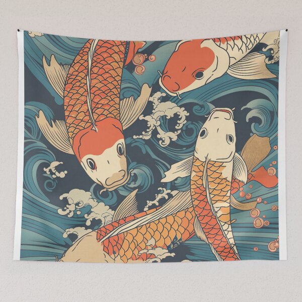 Item preview, Koi Fish Illustration in Ukiyo-e Style designed and sold by GingerSilkShop.
