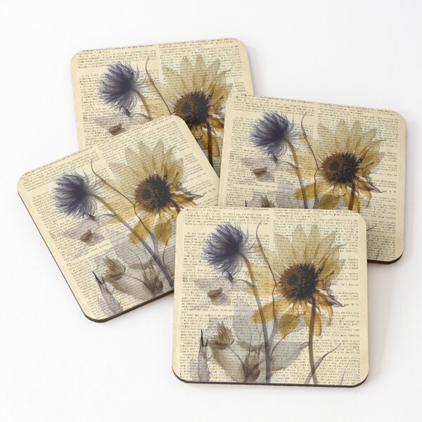 Item preview, Botanical print, on old book page - garden flowers with sunflower designed and sold by Art by Lilia.