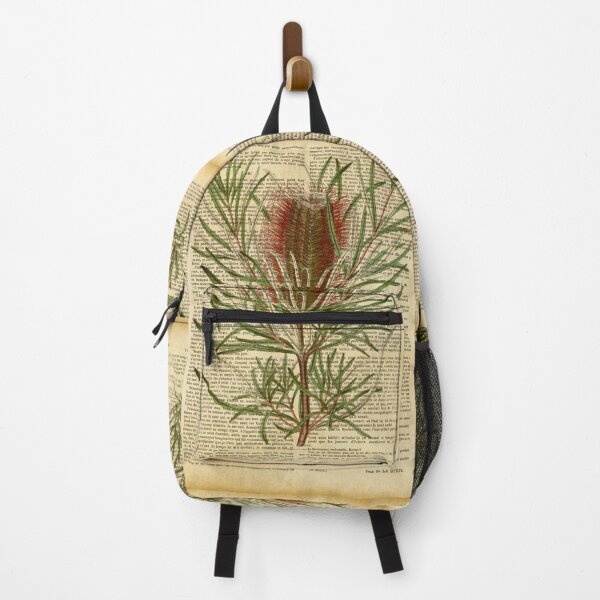 Item preview, Botanical print, on old book page - Exotic flowers and plants designed and sold by Art by Lilia.