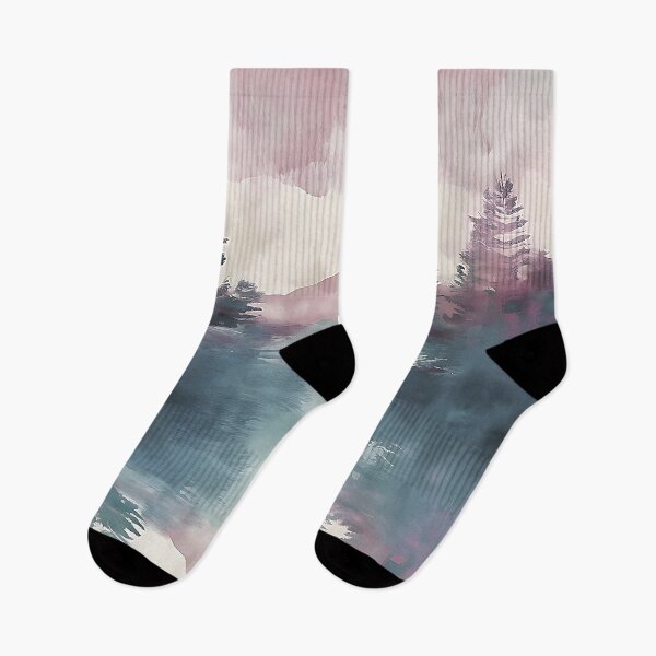 Item preview, Pastel Colors Painting Of Mountain Trees With Purple Clouds designed and sold by TheArtMage.