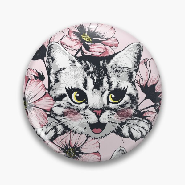 Item preview, Cosmos flowers with happy kitten face seamless pattern. designed and sold by Marina Smorodinskaya.