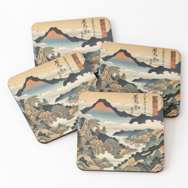 Item preview, Vintage Asian Mountains in Japanese Ukiyo-e Style designed and sold by GingerSilkShop.