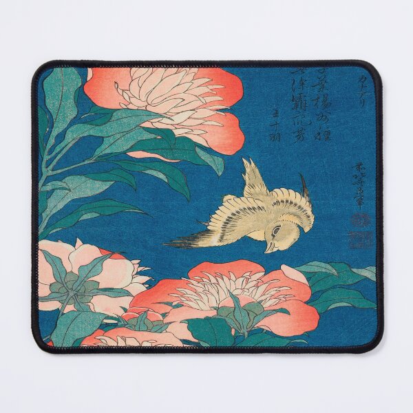 Item preview,  Vintage Woodblock peonies and canary By Katsushika Hokusai -Vintage botanical art designed and sold by Tamas Das.
