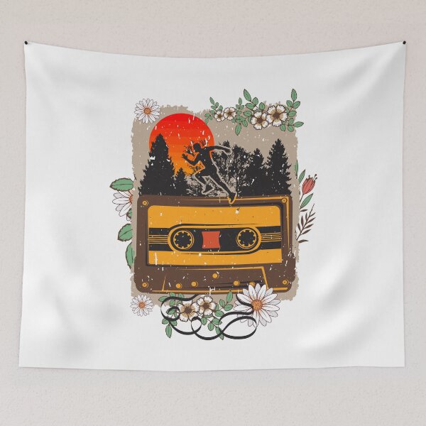 Item preview, Running man old music tape cassette Florals  designed and sold by HomeCoquette.