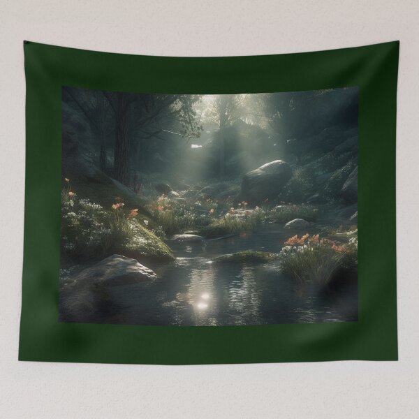Item preview, Fantasy-Inspired Glowing River Valley, Unreal Engine Landscape Art Print, Mori Kei Aesthetic, 5:4 Aspect Ratio designed and sold by stateofhuman.