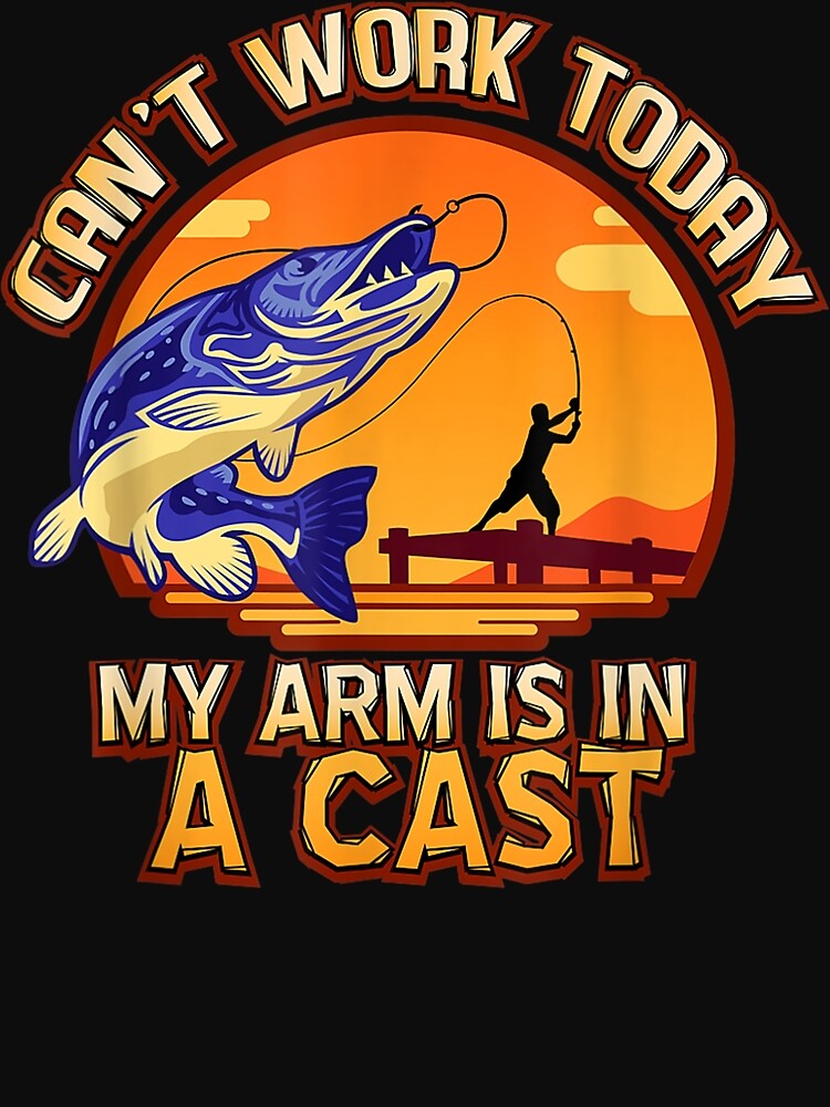 Mens Fishing Pole Cast & Reeling In Fish - Funny Fisherman Gift T-Shirt |  Greeting Card