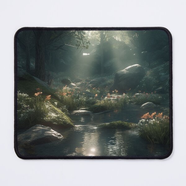 Item preview, Fantasy-Inspired Glowing River Valley, Unreal Engine Landscape Art Print, Mori Kei Aesthetic, 5:4 Aspect Ratio designed and sold by stateofhuman.