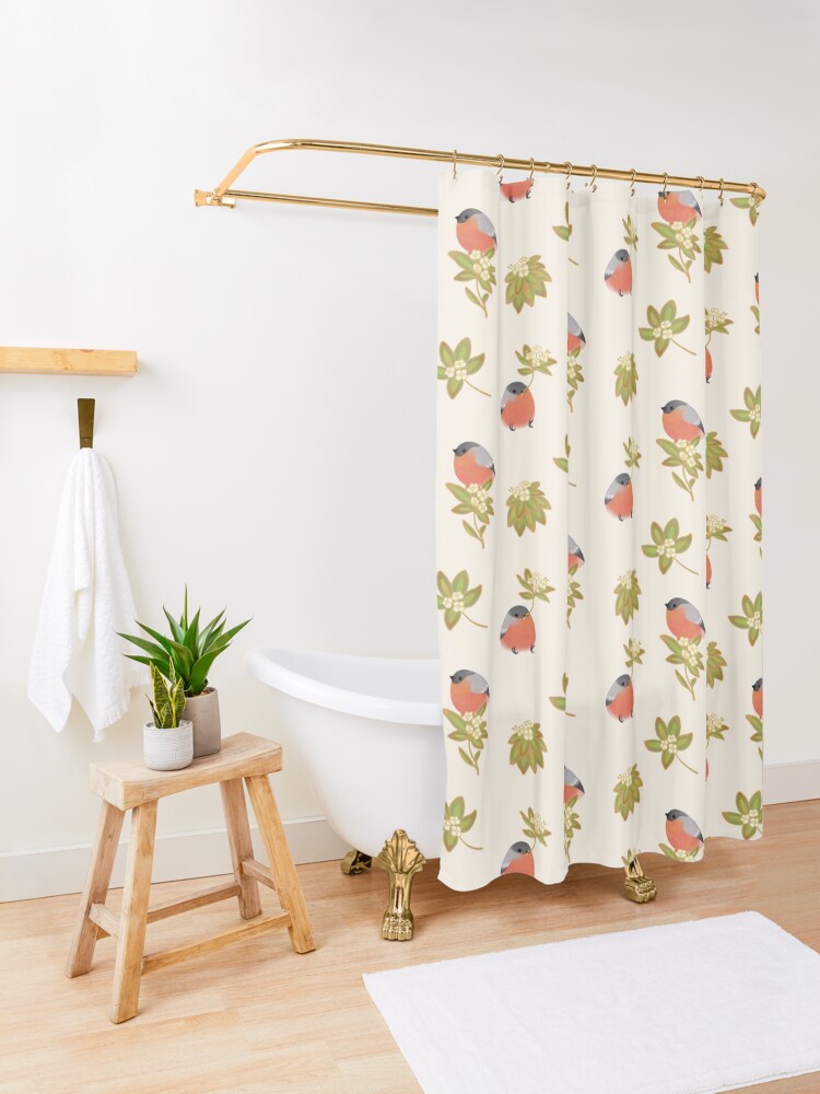Alternate view of Eurasian bullfinch Shower Curtain