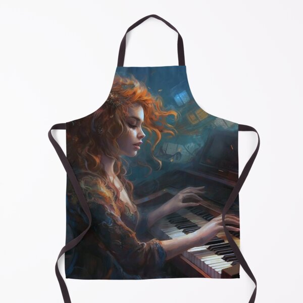 Item preview, Red-Haired Musician Digital Art, Piano from the Future, Realistic Fantasy Style, Enchanting Atmosphere, UHD Wall Art, 20"x16" Print designed and sold by stateofhuman.