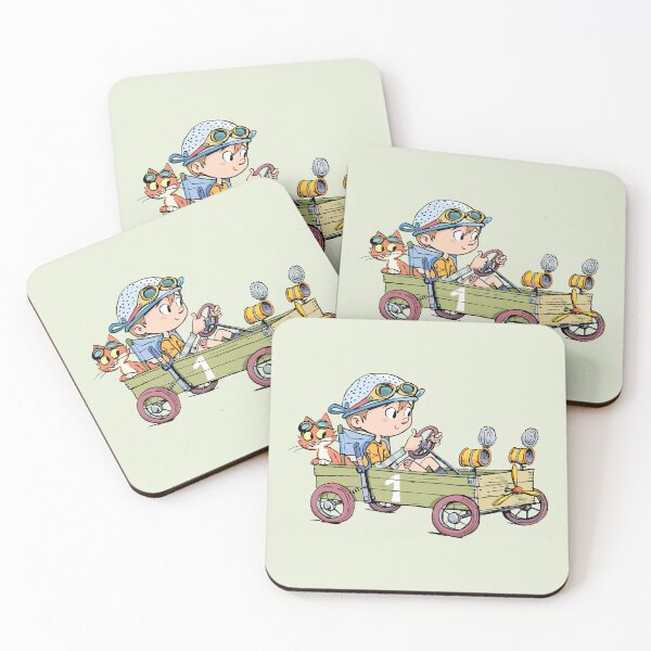 Item preview, boy in a wooden cart and a cat imagines that he is in a racing car designed and sold by duxpavlic.