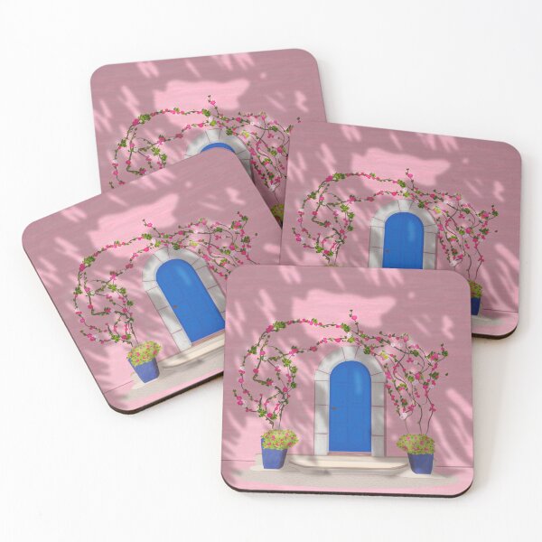 Item preview, Spring pink house with its blue front door and pretty flowers designed and sold by Emilie BESSON.
