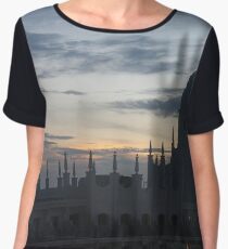 Beautiful view of the sea and the building with turrets during sunset. Chiffon Top