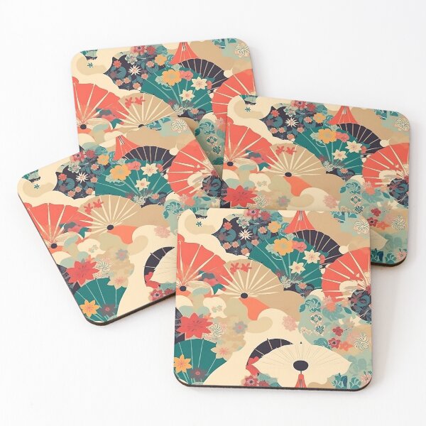 Item preview, Japanese floral pattern with fans II designed and sold by alphadaze.