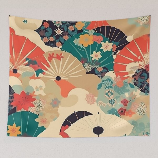 Item preview, Japanese floral pattern with fans II designed and sold by alphadaze.