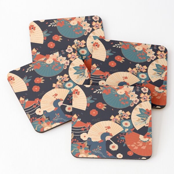 Item preview, Japanese floral pattern with fans III designed and sold by alphadaze.