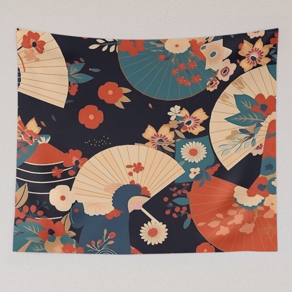 Item preview, Japanese floral pattern with fans III designed and sold by alphadaze.