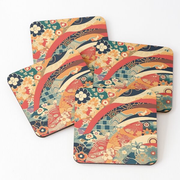 Item preview, Japanese floral pattern with fans IV designed and sold by alphadaze.