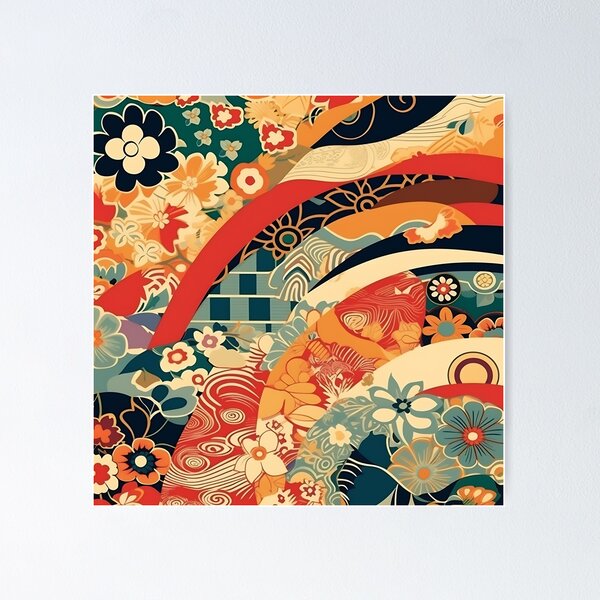 Item preview, Japanese floral pattern with fans IV designed and sold by alphadaze.
