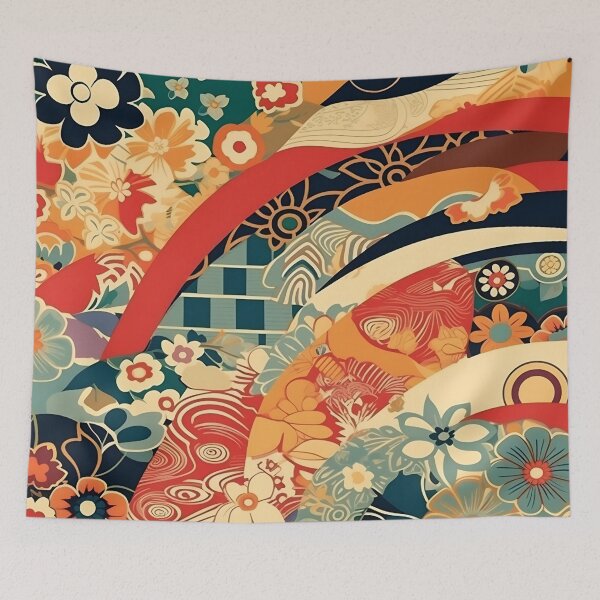Item preview, Japanese floral pattern with fans IV designed and sold by alphadaze.