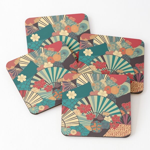 Item preview, Japanese floral pattern with fans V designed and sold by alphadaze.