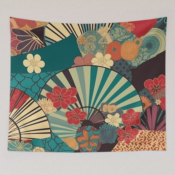 Item preview, Japanese floral pattern with fans V designed and sold by alphadaze.