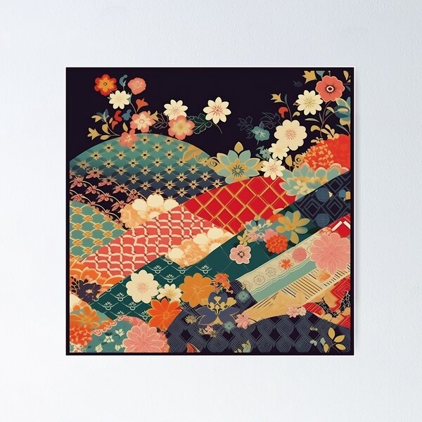 Item preview, Japanese floral pattern with fans VI designed and sold by alphadaze.