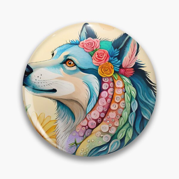 Item preview, Colorful Wolf With Flowers #11 designed and sold by thecatcouch.