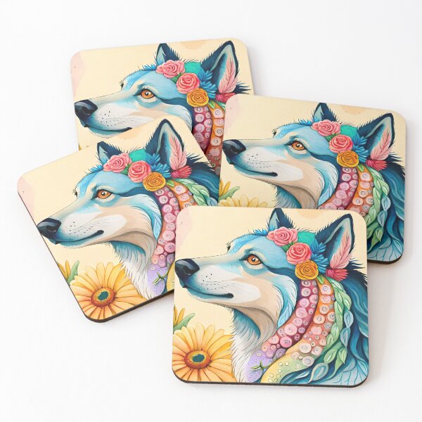 Item preview, Colorful Wolf With Flowers #11 designed and sold by thecatcouch.