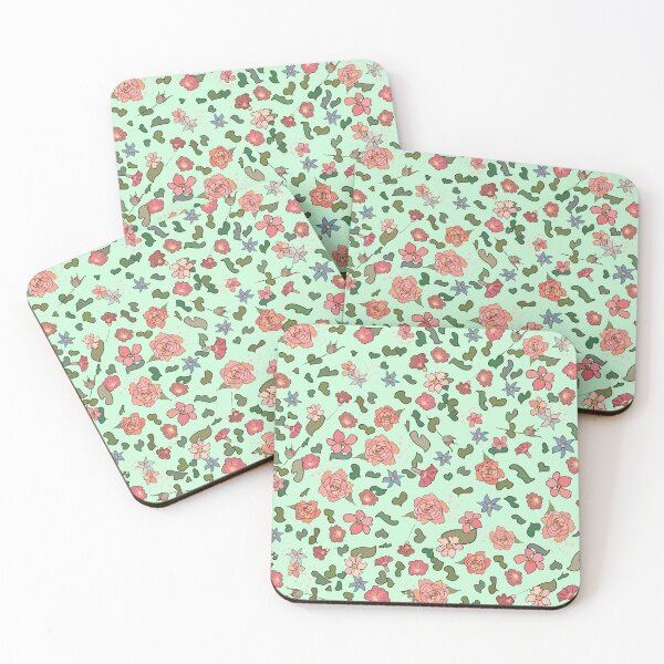 Item preview, Feminine Peach Roses and pastel flowers pattern on mint designed and sold by HajnalkArt.