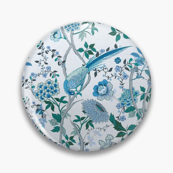 Artikelvorschau, Chinoiserie Chintz Blau und Grün, Hamptons-Stil, hübsch, Pastelle, Pfauen entworfen und verkauft von chrissyink.