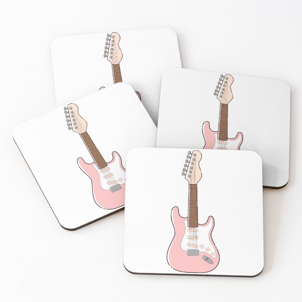 Item preview, Cute and Aesthetic Cartoon Pastel Pink Electric Guitar designed and sold by Rei-illustrates.
