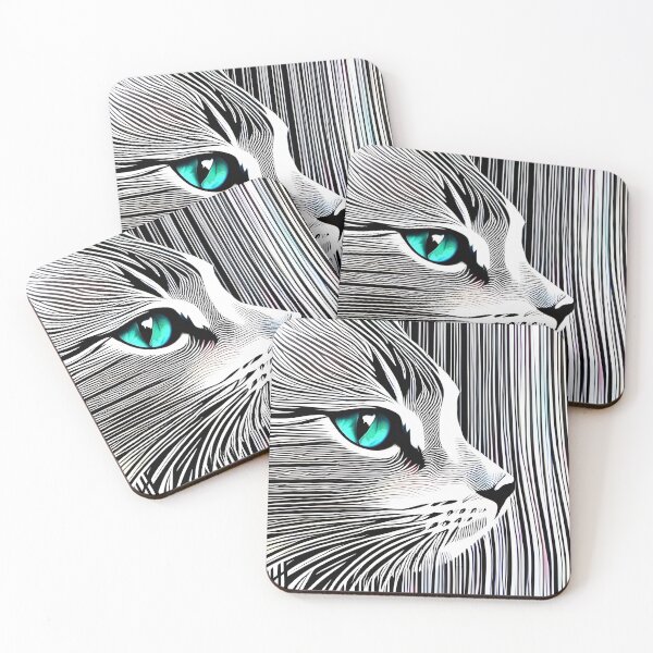 Item preview, Cat with green eyes in curved line shape designed and sold by AICreatorin.