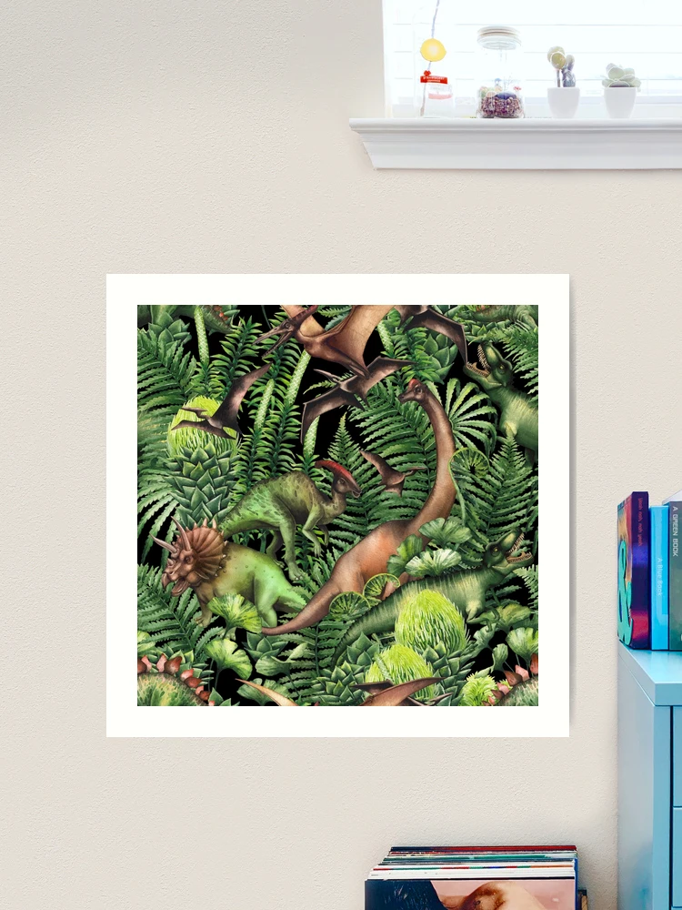 Watercolor dinosaurs and prehistoric plants