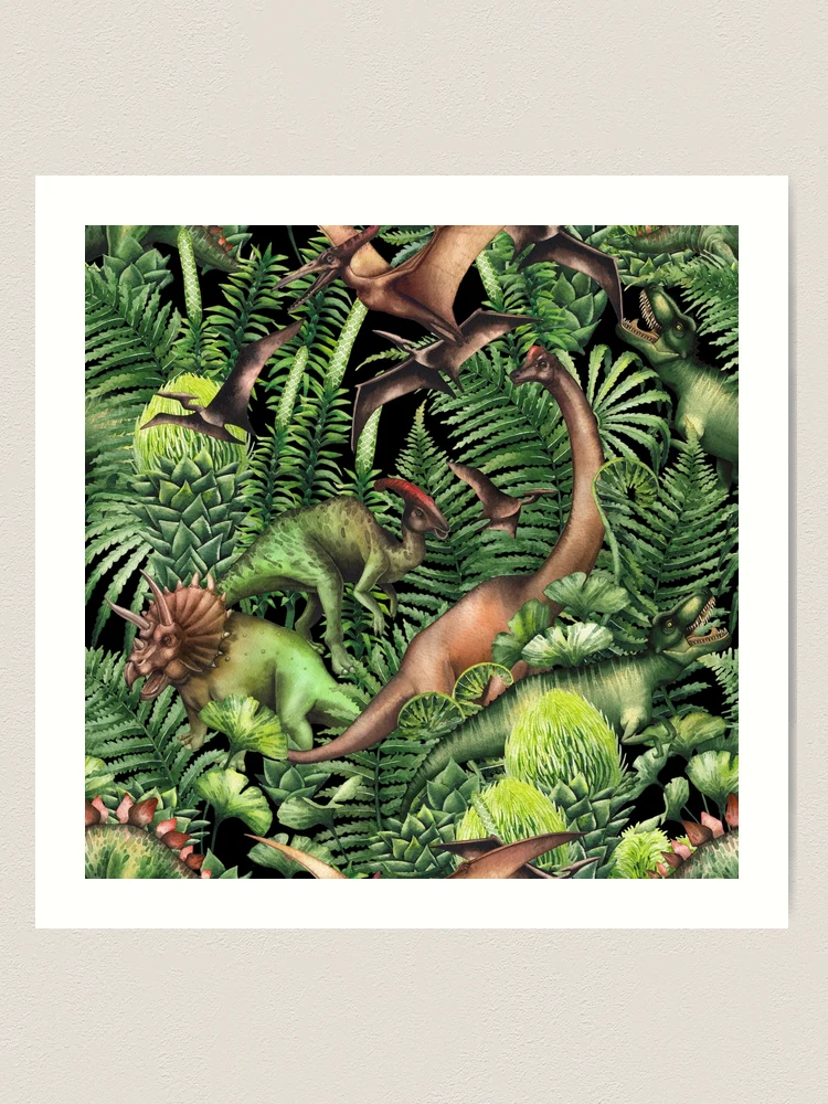 Watercolor dinosaurs and prehistoric plants