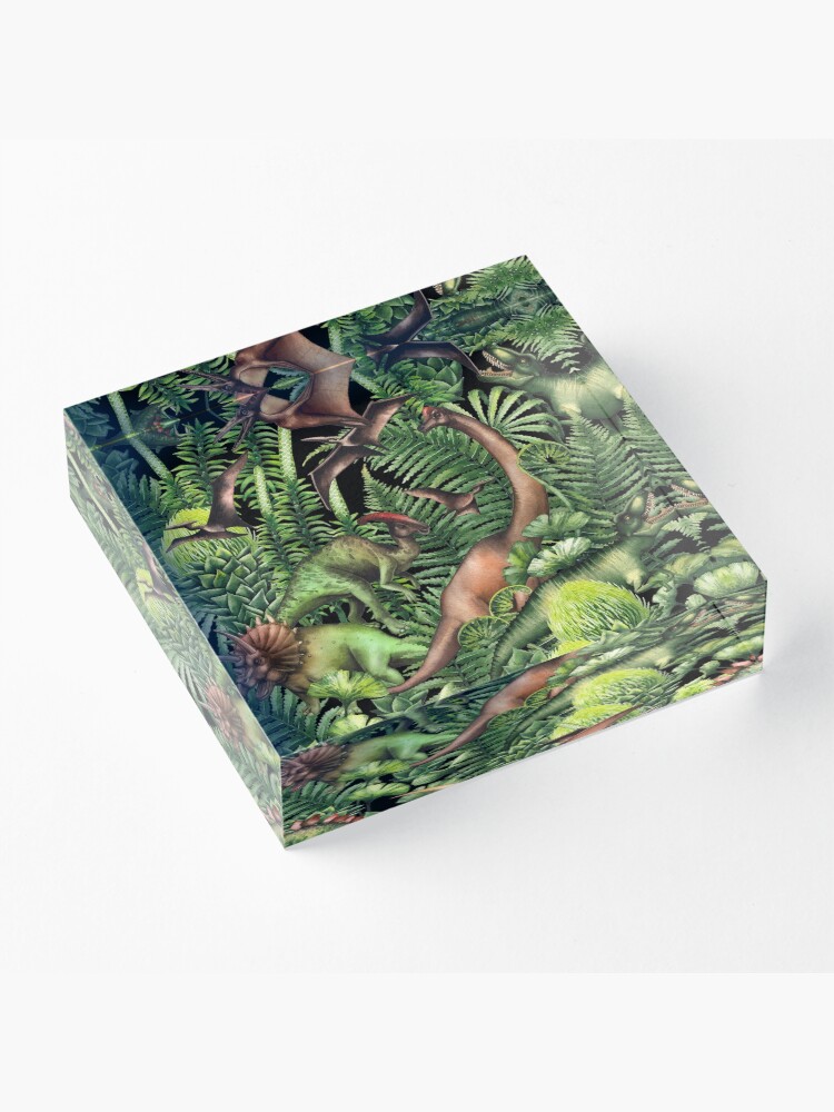 Alternate view of Watercolor dinosaurs and prehistoric plants Acrylic Block