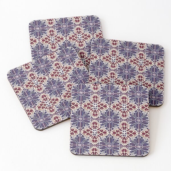 Artikelvorschau, Retro Tile Pattern Purple shades with Garnet Red and little Beige and White, flowers entworfen und verkauft von RetroTile.