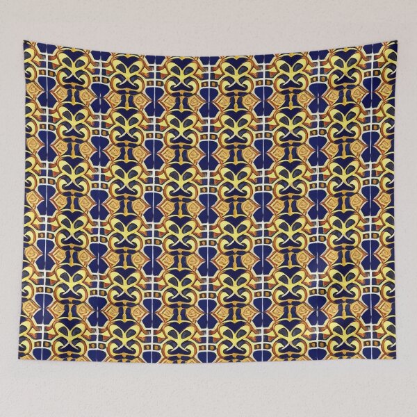 Item preview, Retro Tile Pattern Dark Blue with Dark Orange and Yellow Gold designed and sold by RetroTile.