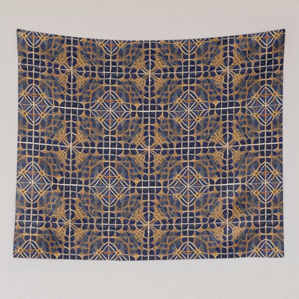 Item preview, Retro Tile Pattern Dark Blue shades with Gold Yellow shades with little White designed and sold by RetroTile.