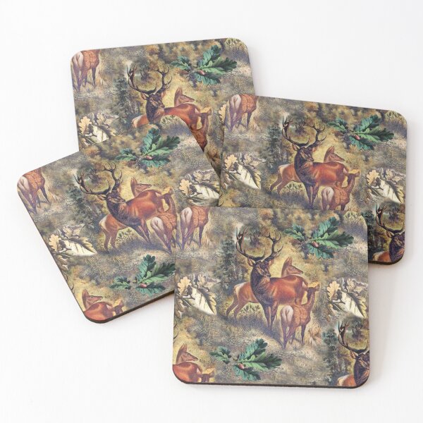 Item preview, woodland stags vintage pattern design designed and sold by Vintage Designs +.