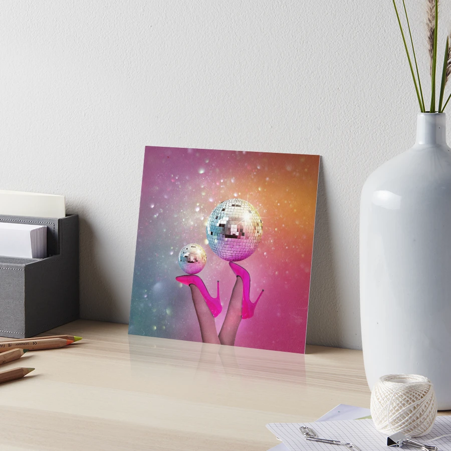Framed Canvas Art (White Floating Frame) - Disco Ball Pink Party by Mark Ashkenazi ( Decorative Elements > Disco Balls art) - 26x26 in