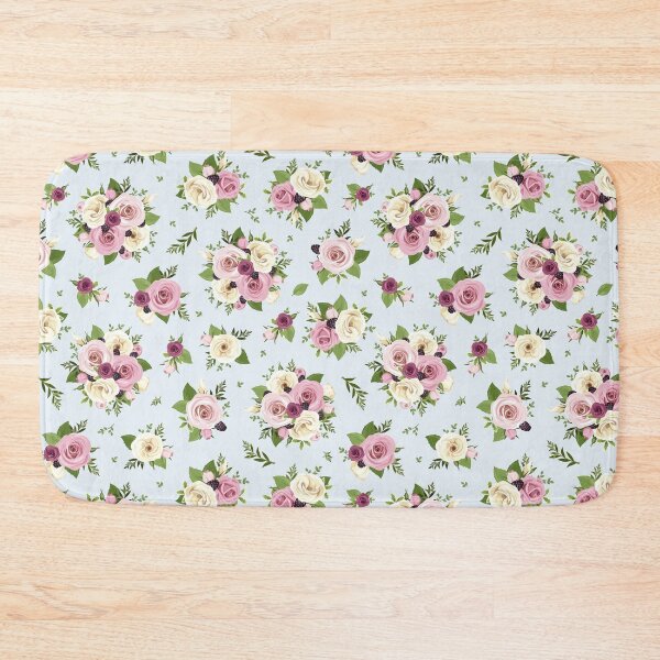 Item preview, Floral pattern with pink and white flowers and blackberries on a blue background designed and sold by Naddya.
