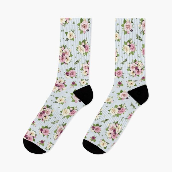 Item preview, Floral pattern with pink and white flowers and blackberries on a blue background designed and sold by Naddya.