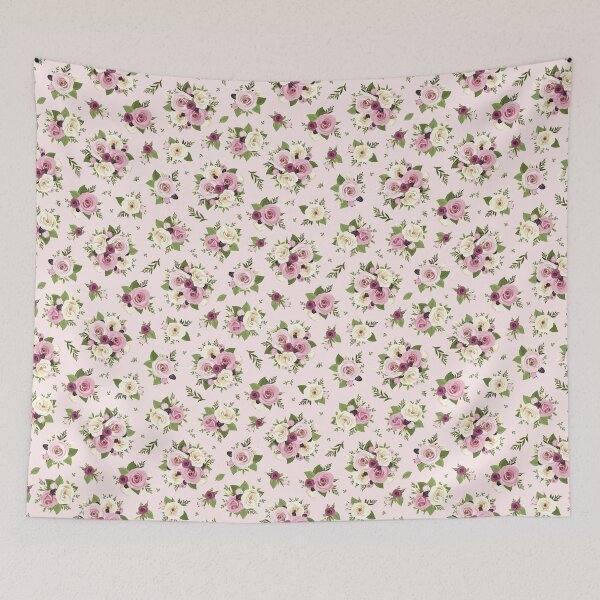 Item preview, Floral pattern with pink and white flowers and blackberries on a pink background designed and sold by Naddya.