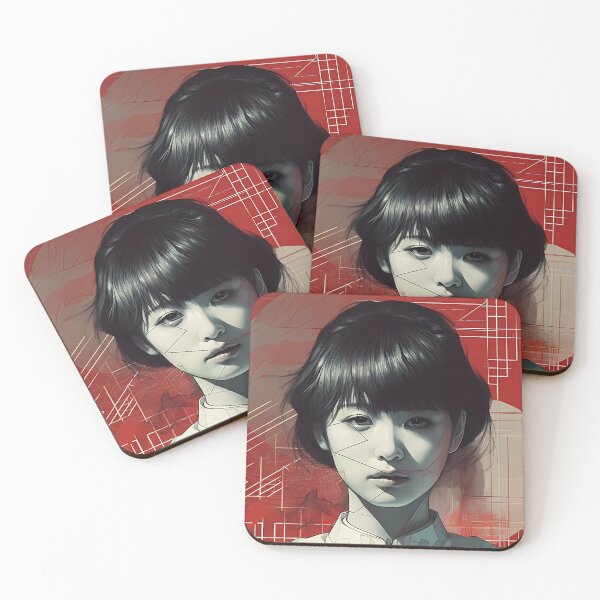 Item preview, Original Portrait of a Young Japanese Robot Girl in Red Background and Straight Lines designed and sold by SingularityGeek.