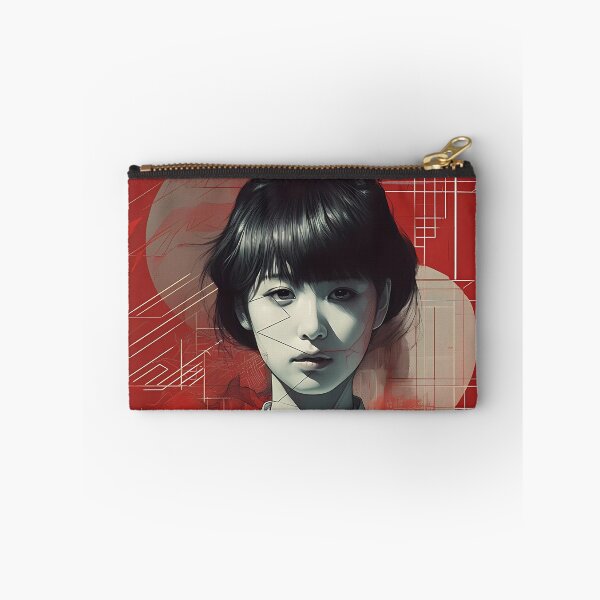 Item preview, Original Portrait of a Young Japanese Robot Girl in Red Background and Straight Lines designed and sold by SingularityGeek.